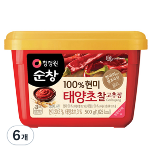 청정원순창 100% 현미 태양초 찰고추장, 500g, 6개