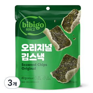 비비고 김스낵 칩 오리지널, 40g, 3개