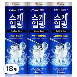 LG생활건강 클링스 스케일링 케어 쿨링민트 치약, 100g, 18개