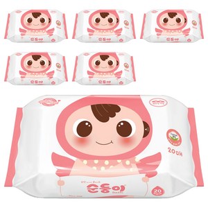 순둥이 베이직 무향 엠보싱 아기 물티슈 휴대 리필형, 6개, 20매