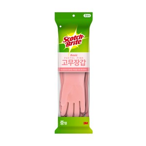 스카치브라이트 베이직 고무장갑 5p, 파스텔핑크, 중(M), 1세트