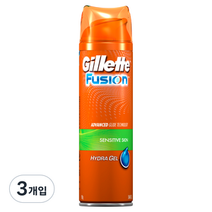 질레트 퓨전 하이드라젤 센서티브 스킨 쉐이빙젤, 200ml, 3개