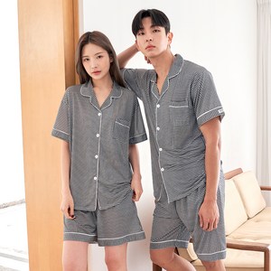 도씨 커플용 반팔 카라 잠옷 상하의 세트