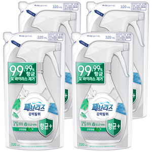 페브리즈 항균 플러스 섬유탈취제 산뜻한향 리필, 320ml, 4개