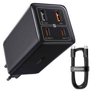 베이스어스 GaN6 프로 100W 초고속 충전기 2C+2U + 100W C타입 포함, 블랙, 1세트