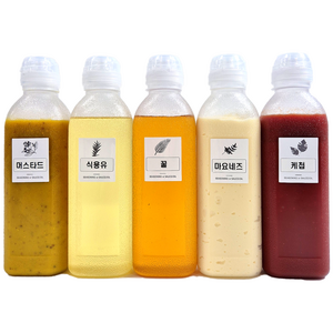 흐르지 않고 묻지 않는 소스통 5P + 스티커9종, 500ml, 5개