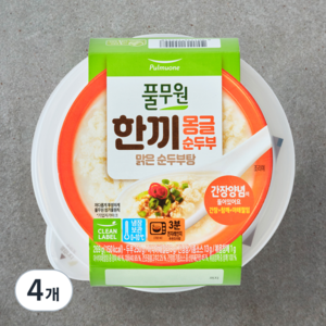 풀무원 한끼 몽글 순두부 맑은 순두부탕, 269g, 4개