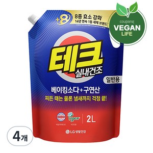 테크 베이킹소다 플러스 구연산 실내건조 액체 세탁세제 일반 리필, 2L, 4개