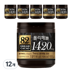 롯데웰푸드 드림카카오 82% 폴리페놀 1420mg 초콜릿, 86g, 12개