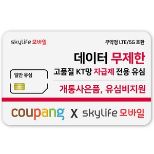 일반유심-KT skylife모바일 유심비지원 사은품 알뜰폰 자급제 LTE/5G 갤럭시/Z플립/아이폰 15 사용가능 kt skylife