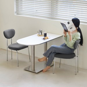 웰퍼니쳐 브루니 실버엣지 반원 테이블 1200 + 의자 2p 세트 3-4인용 방문설치, 화이트 + 그레이, 일반의자 2
