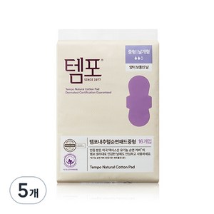 템포 내추럴 순면 생리대 중형, 16개입, 5개