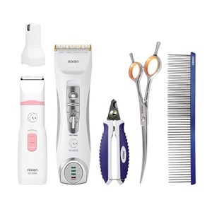 닉센 반려동물 이발기 + 가위 + 발톱깎이 + 브러쉬 세트, 혼합색상, 1세트