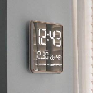 OWC 실루엣 스퀘어 LED 캘린더 디지털 벽탁상 겸용 시계, Gold
