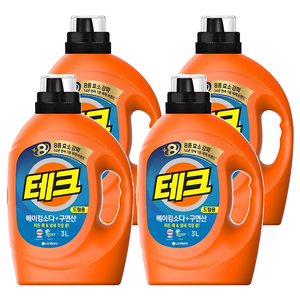 테크 베이킹소다 플러스 구연산 드럼용 액체세제 본품, 3L, 4개