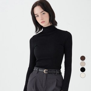 ELLE PARIS 여성용 데일리 긴팔 터틀넥 골지 티셔츠