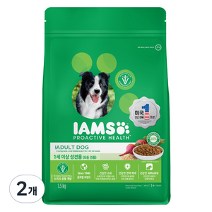 아이암스 어덜트 강아지 프로액티브 헬스 건식사료, 닭, 1.5kg, 2개