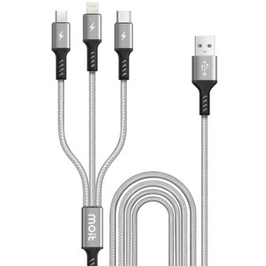 모잇 3in1 고속 충전 멀티 케이블 아이폰 갤럭시 호환, 170cm, 1개