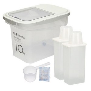 씨밀렉스 라이스키퍼 쌀통 10kg + 1300ml 잡곡통 2p, 투명아이보리