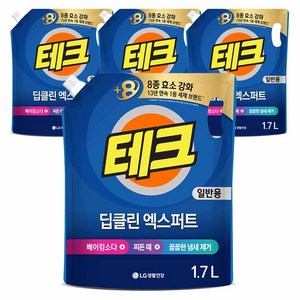 테크 딥클린 실내건조 액체세제 일반 리필, 1.7L, 4개