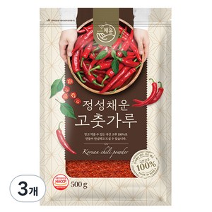 정성채운 국산 고춧가루 보통굵기 보통매운맛, 500g, 3개