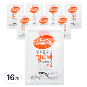 유하우스 일회용 위생 멀티백 중형, 중(M), 30개입, 16개