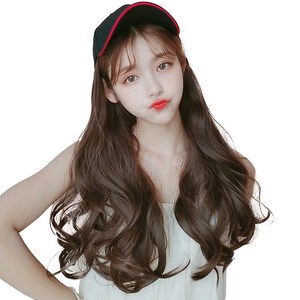 하이유니 웨이브 펌 시스루 뱅 헤어 모자 가발 50cm, 커피브라운, 1개