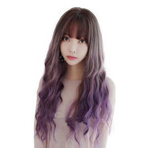 하이유니 옴브레 히피 펌 롱 헤어 통가발 가발 68cm + 가발망 + 거치대 세트, 통가발(퍼플), 랜덤발송(가발망, 거치대), 1세트