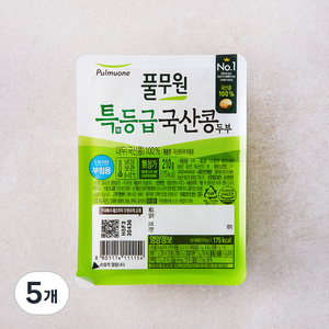 풀무원 국산콩두부 부침용, 210g, 5개