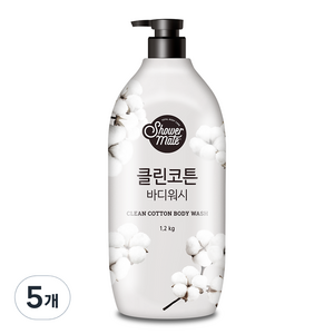 샤워메이트 내추럴 클린코튼 바디워시 목화솜향, 1.2kg, 5개