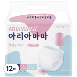 아리아마마 팬티형 성인용기저귀 프리미엄 대형, 10매, 12팩
