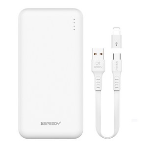 SPEEDY 슬림 듀얼 보조배터리 10000mAh + C타입 케이블 + 8핀 젠더, BND-2PCPPB100A, 화이트