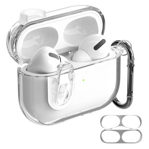 아이몰 변색방지 분실방지 에어팟 도어락 TPU 케이스 + 철가루 방지 스티커 + 카라비너 세트, 에어팟 프로, 투명, 1세트