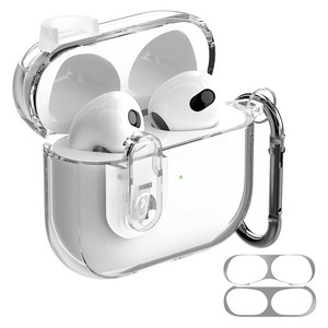아이몰 변색방지 분실방지 에어팟 도어락 TPU 케이스 + 철가루 방지 스티커 + 카라비너 세트, 에어팟 3, 투명, 1세트