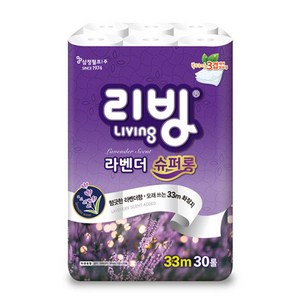 리빙티슈 라벤더 슈퍼롱 3겹 고급롤화장지, 33m, 30롤, 1개