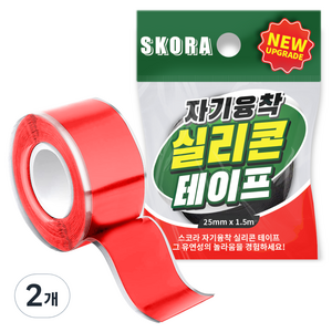 스코라 절연 자기융착 실리콘 테이프 레드 25mm x1.5m, 2개