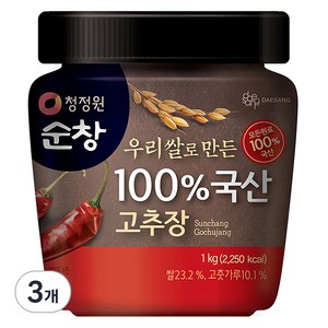 청정원순창 우리쌀로 만든 100% 국산 고추장, 1kg, 3개