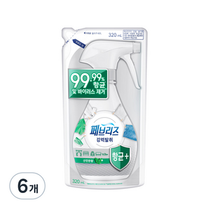 페브리즈 항균 플러스 섬유탈취제 보충형, 320ml, 6개, 산뜻한향