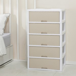 라탄 서랍장 5단, 화이트 + 베이지, 5개