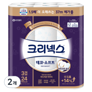 크리넥스 3겹 데코&소프트 천연펄프 고급롤화장지, 37m, 24개입, 2개