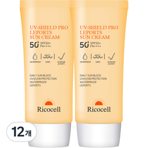 리코셀 유브이 쉴드 프로 워터프루프 레포츠 선크림 SPF50+ PA++++, 70ml, 12개