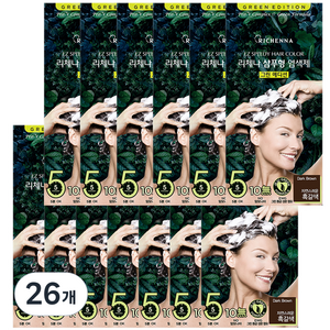 리체나 그린 에디션 새치전용 NEW 샴푸형 염색제 세트, 자연스러운 흑갈색, 26개