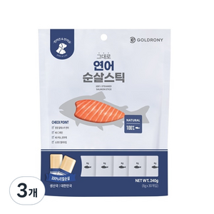 골드로니 그대로 순살스틱 반려동물 파우치 간식 30p, 연어, 8g, 3개