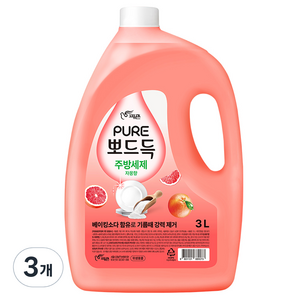 피죤퓨어 뽀드득 주방세제 자몽향, 3개, 3L