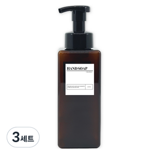 뉴앤룩 사각 거품용기 핸드워시 리필공병 650ml + A라벨스티커 핸드솝 세트, 브라운(리필공병), 3세트