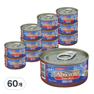 앱솔루트홀리스틱 고양이 캔 간식 80g, 참치 + 게살 혼합맛, 60개