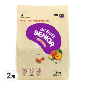 더독 노령견 닥터소프트 프리미엄 치킨 소프트 사료, 닭, 1.5kg, 2개