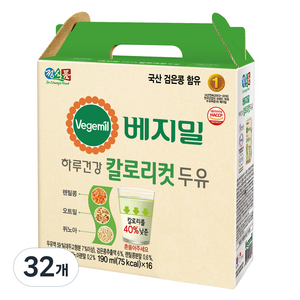 베지밀 하루건강 칼로리컷 두유, 190ml, 32개