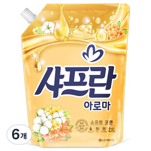 샤프란 아로마 섬유유연제 소프트 코튼 리필, 6개, 2.1L
