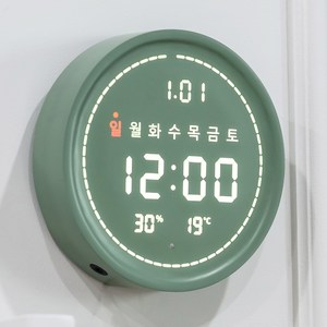 플라이토 와이파이 필링 원형 인테리어 LED 탁상 벽시계 18cm, 카키